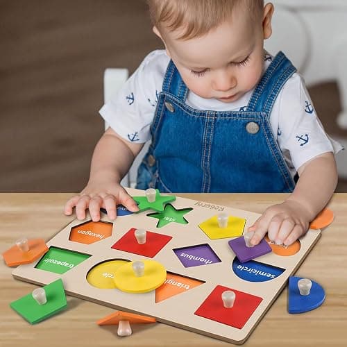 Roberly Shape Wooden Puzzles for Toddlers 1-3, Montessori Toys Peg Puzzle Geometric Color Matching Board for Girls Boys 12-18-24 Months Preschool Learning Educational Toys Birthday Gifts for Kids thumbnail 2