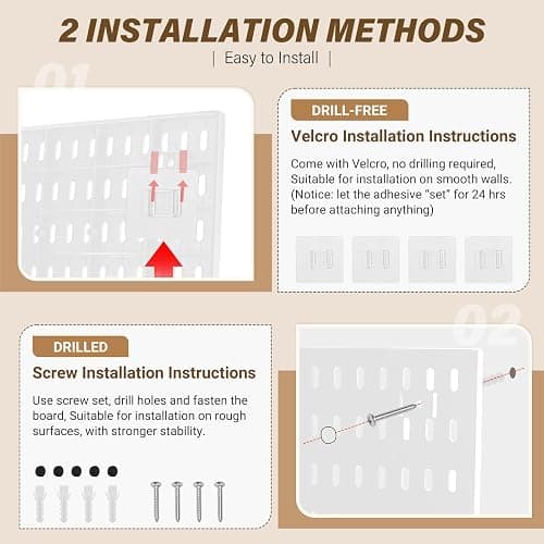 AKTOP Peg Board Wall Organizer 4-Pack – 12"x12" White Pegboard Combination Kit with 13 Accessories for Wall, Plastic Peg Board Panels for Home, Office, Garage Tool Storage & Craft Room thumbnail 7