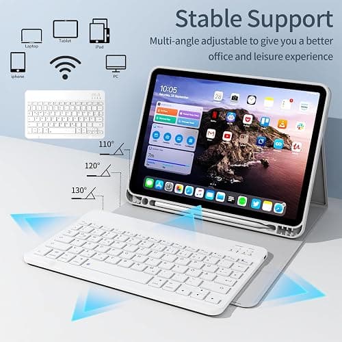 GKABXY Hülle mit Tastatur für iPad Air 11 Zoll 2025 2024 (M3/M2), iPad Air 5 4 2022/2020 10,9 Zoll, Soft TPU Rückschale mit Stifthalte, magnetisch Abnehmbare Folio Tastatur hülle, Grau thumbnail 4