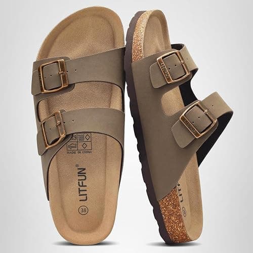 Litfun Unisex Cork Footbed Sandals Summer Slip On Slides for Women Men | Adjustable Buckle, Comfortable Sandals With Arch Support, Beach Casual Style thumbnail 10