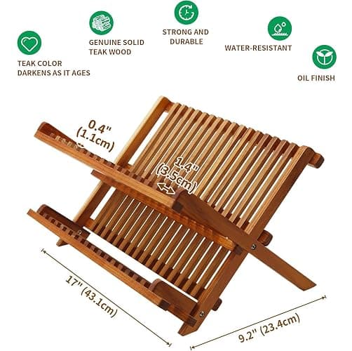 Utoplike Teak Dish Drainer Rack Collapsible 2 Tier Dish Rack Dish Drying Rack Foldable Plate Organizer Holder for Kitchen Compact Countertop thumbnail 3