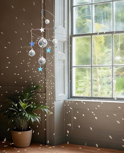 AceList Hanging Disco Ball Decor Suncatcher - Silver Mirror Ball Window Prism for Aesthetic Room Decor, 70s Retro Groovy Boho Party Supplies, Sparkling Spiral Mobile Ornament with Multi-Size Balls thumbnail 7
