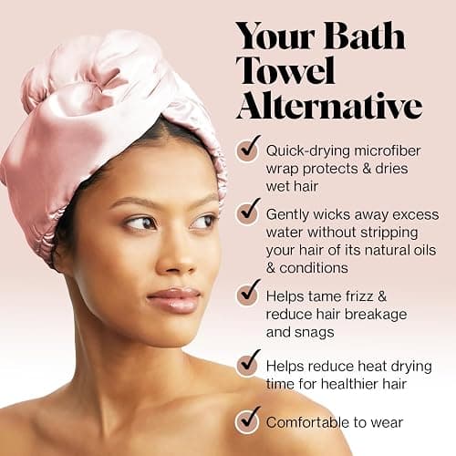 Kitsch Satin Microfiber Hair Towel Wrap for Women - Super Absorbent, Quick Dry, Anti-Frizz - for Long and Short Hairs, Turbans for Women, Wet and Curly Hair Wrap - Blush - Blush thumbnail 4