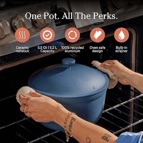 Our Place Perfect Pot - 5.5 Qt. Nonstick Ceramic Sauce Pan with Lid | Versatile Cookware for Stovetop and Oven | Steam, Bake, Braise, Roast | PTFE and PFOA-Free | Toxin-Free, Easy to Clean | Blue Salt thumbnail 3
