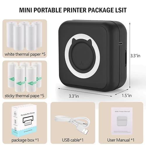 HUIJUTCHEN Mini Photo Printer - Portable Pocket Sticker Printers for iPhone Thermal Printer with 10 Rolls Thermal Paper for Photo, Memo, Journal - Black thumbnail 6