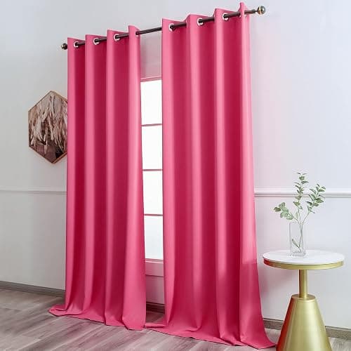 YGO 95 Inch Bedroom Blackout Curtains Panels - Grommet Room Darkening Drapes for Living Room, Thermal Insulated Noise Reducing Sleep Well Window Curtains Draperies, Hot Pink, 52W x 95L - 52"W x 95"L (Pack of 2) - Hot Pink thumbnail 3