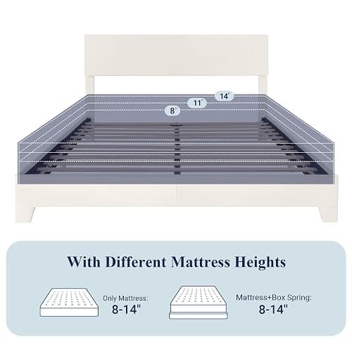 Allewie Full Size Bed Frame with Adjustable Headboard, Faux Leather Platform Bed with Wood Slats, Heavy Duty Mattress Foundation, No Box Spring Needed, Noise-Free, Easy Assembly, White thumbnail 7