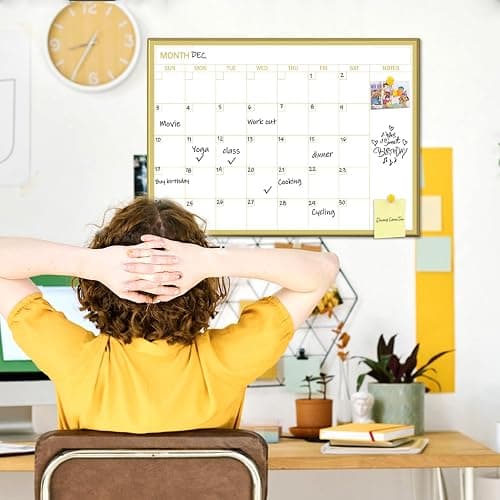 Gold Dry Erase Calendar Whiteboard for wall-18 x24’’,Portable Aluminum Frame,Magnetic Calendar White Board,Wall Planner Dry Erase Board for Office, Kitchen, School, Home-GG-4560 thumbnail 7