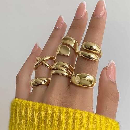 YEEZII Chunky Gold Rings for Women Non Tarnish, 18K Gold Plated Stackable Thumb Ring, Statement Women Rings Set thumbnail 2