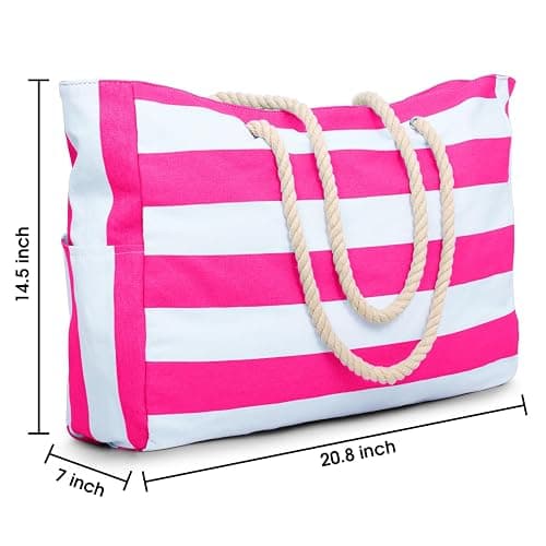 Becokan Beach Bags for Women Large Waterproof Beach Tote Bag Zipper Beach Bags Waterproof Sandproof Swim Pool Bag Large Tote - Hot Pink thumbnail 4