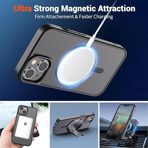 SUPFINE Magnetic for iPhone 14 Case & iPhone 13 Case (Compatible with MagSafe)(Military Grade Drop Protection) Translucent Matte Shockproof Phone Cover,Black thumbnail 5
