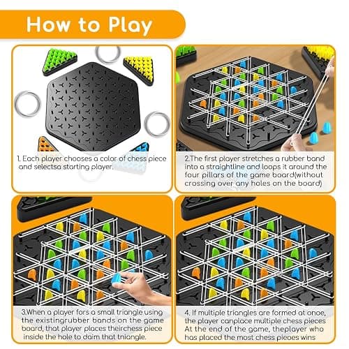 Triangle Chain Strategy Board Game, Geometric Chess Puzzle Games, Chain Triangle Chess Game with Rubber Band for Kids Adults Family Party Night 2 to 4 Players thumbnail 5