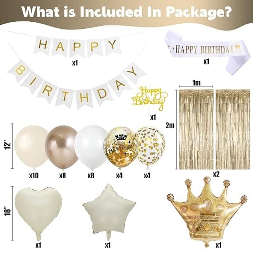 White & Gold Birthday Decor - Cream Champagne Gold Balloons, Banner, Foil Balloons, Fringe Curtain for Boho Party Supplies thumbnail 2