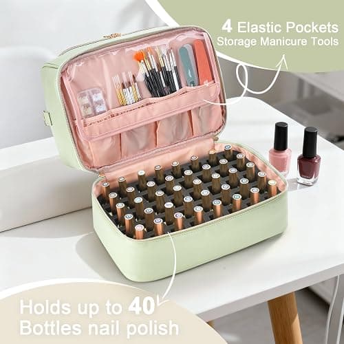 Uross Nail Polish Organizer Bag Holds 50 Bottles Nail Polish, Nail Lamp, Nail Supplies- Nail Organizers and Storage Case for Nail Tech, Nail Stuff Gel Kit Box Gift for Manicurist- Green thumbnail 5