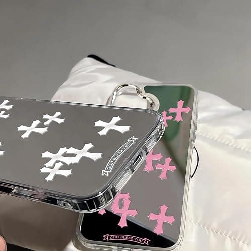 xoniery Compatible with iPhone 16 Plus Case Cute Glossy Mirror Back Case,Pink Cross Pattern,Senior Shockproof Protection for iPhone 16 Plus Case for Women Girls thumbnail 5