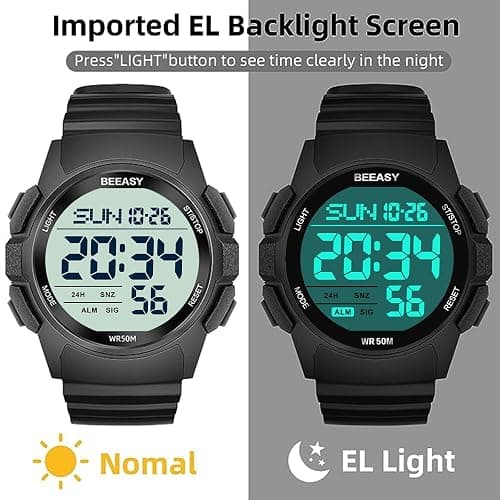Beeasy Men Digital Sports Watch,Waterproof Watch with Stopwatch Countdown Timer Alarm Function Dual Time Rubber Strap Wrist Watch for Men/Student thumbnail 5