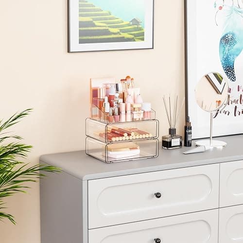 Yieach Clear Acrylic Makeup Organizers Countertop for Dresser,Desk,Bathroom Vanity,3 Tier Stackable Make up Holders and Makeup Cabinet,Tiered Cosmetic Storage and Make up Containers for Palette,Brush thumbnail 2