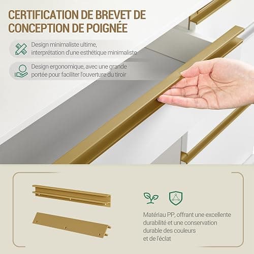 Hzuaneri Grande Coiffeuse avec Éclairage LED, 3 Couleurs, Luminosité Réglable, Miroir, 9 Tiroirs, 9 Étagères Ouvertes, Blanc-Or DT41903X thumbnail 7