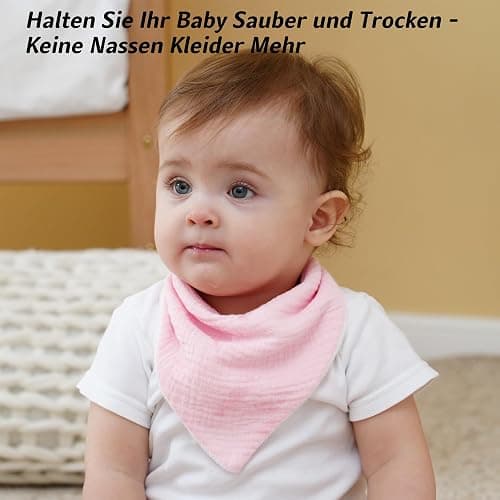 Kewlife gift 6 Stück Lätzchen Baby Musselin Dreieckstuch Baby Halstuch Lätzchen Verstellbare für Junge und Mädche - Sanft-Rosa thumbnail 7
