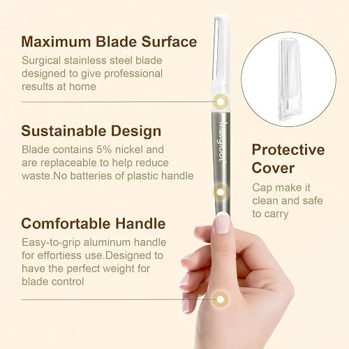 Dermaplaning Razor for Face - 10 Blade Refills, Dermaplaning Tool for Face Help Exfoliate and Smooth Skin, Easy-to-Use Facial Razors, Eyebrow Razor & Peach Fuzz Removal for Beauty thumbnail 6
