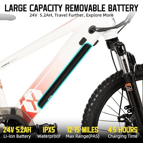 JOYSTAR 20 24 Inch Electric Bike for Kids Teens Ages 7+ with 250W Brushless Motor, 15 Miles 15MPH Electric Mountain Bicycle with Removable Battery, Safe Mini Ebikes with Dual Disc Brakes thumbnail 3
