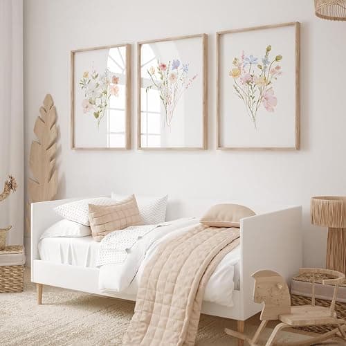 Nursery Wildflower Wall Art Girl Flower Canvas Wall Decor Floral Nursery Art Prints Pink Flower Pictures Botanical Wildflower Painting Pastel Floral Artwork for Girls Bedroom 12x16x3 Inch Unframed thumbnail 7