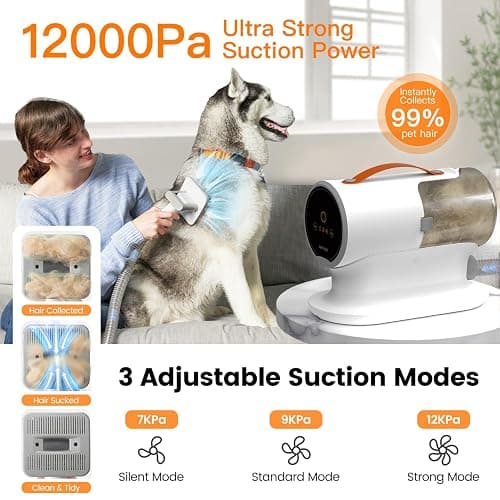 AIRROBO Dog Grooming Vacuum Kit,12000Pa Strong Pet Vacuum for Shedding,Grooming Hai,Quiet,PG100,2L Large Capacity thumbnail 7