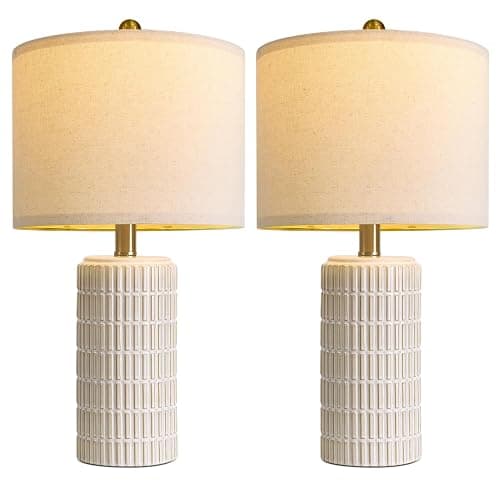 PoKat 20.75" Small Modern Ceramic Table Lamps Set of 2 for Bedroom, White Bedside Lamps for Night Stands, Farmhouse Desk Decor Gift Nightstand Table Lamps for Living Room End Table Beige thumbnail 9