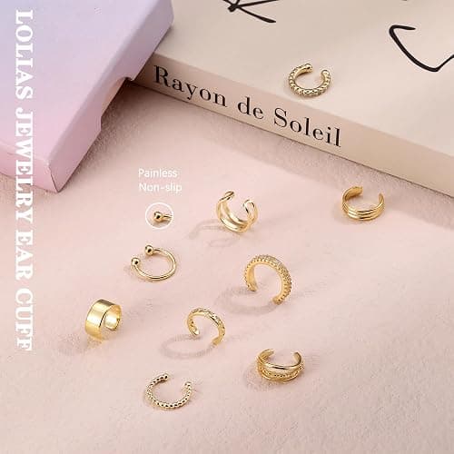 LOLIAS 𝐄𝐚𝐫 𝐂𝐮𝐟𝐟 𝐄𝐚𝐫𝐫𝐢𝐧𝐠𝐬 for Women Non Piercing Gold Plated Ear Cuffs 𝟏𝟒𝐊 𝐆𝐨𝐥𝐝 𝐏𝐥𝐚𝐭𝐞𝐝 Ear Cuff for Non Pierced Ears Clip on Cartilage Earring 𝐅𝐚𝐤𝐞 𝐄𝐚𝐫𝐫𝐢𝐧𝐠𝐬 Lightweight thumbnail 5