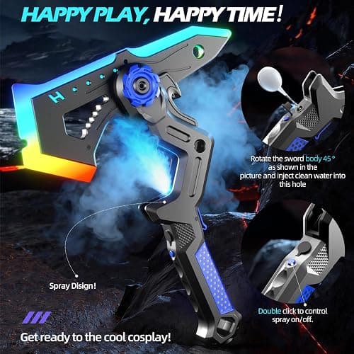 2 Pack Transforming Light Up Swords for Kids, Rechargeable LED Glowing Sword & Axe Toys with Mist Spray & Sound, Connectable Double-Bladed Weapons, Halloween Costume Cosplay Accessories for Boys 8-12 thumbnail 3