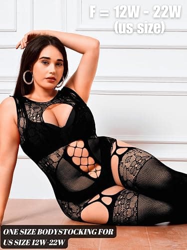 EHSUYAB Plus Size Body Stockings For Women Curvy BBW, Exotic Dancer Lingerie Outfits, Full Sexy Fishnet Bodysuit Rave Party thumbnail 5