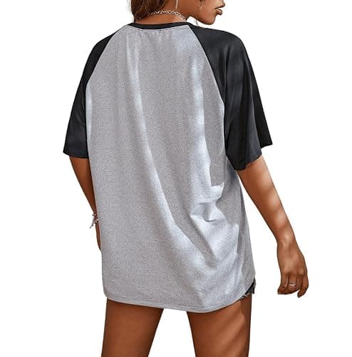 Remidoo Womens Short Sleeve Oversized T Shirt Color Block Crew Neck Casual Tee Tops thumbnail 2