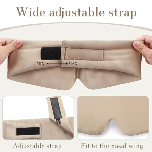 SECZIPE 100% Mulberry Silk Sleep Mask Eye Mask for Women Man with Adjustable Band, for Side Sleeper Blackout Sleep Mask for Travel Rest and Office Large Size (Taupe) thumbnail 4