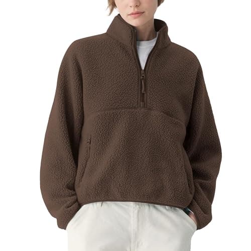 Keeliya Womens Fleece Sweatshirts Cropped Half Zip Fuzzy Warm Sherpa Pullover Varsity Jackets with Zipper Pockets thumbnail 2