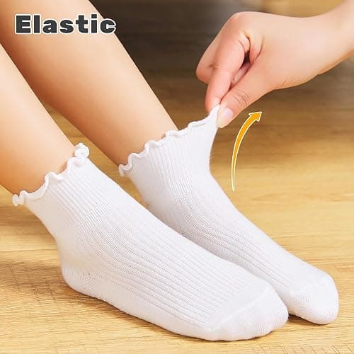 ANYANIME 6 Pairs Toddler Ruffle Socks for Girls - Baby Grip Socks with Non-Slip, Cute Grippy Frilly Design thumbnail 6