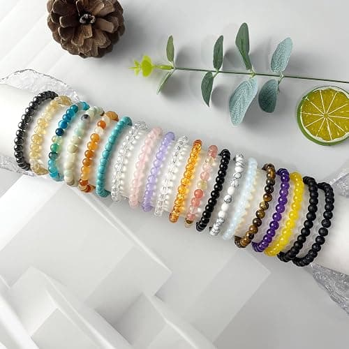 JEWPARK 20Pcs 6mm Gemstones Beaded Stretch Bracelet for Women Crystal Stone Bracelets Round Beads Semi-Precious Stretch Bracelet Set Unisex thumbnail 5