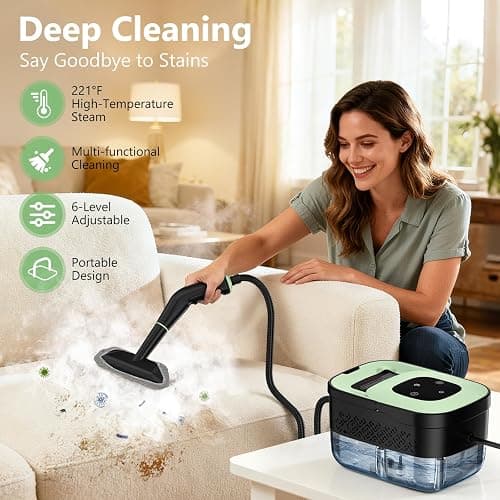 Steam Cleaner, Portable Steamer for Cleaning with 16pcs Accessories, 6-Level Adjustable, 15s Heat-Up, Handheld Steam Cleaner for Home for Tile, Grease, Dirt, Grout, Car Detailing, Green thumbnail 2