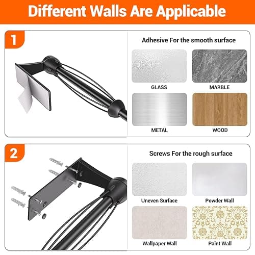 Paper Towel Holder Under Cabinet, Single Hand Operable Wall Mount with Damping Effect, Self-Adhesive or Drilled for Kitchen Bathroom, Black thumbnail 7