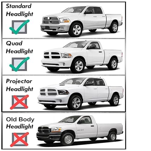 Headlights Assembly for 2009 2010 2011 2012 2013 2014 2015 2016 2017 2018 Dodge Ram 1500 2500 3500, Quad Headlamp Assembly Replacement, Chrome Housing Clear Corner thumbnail 3