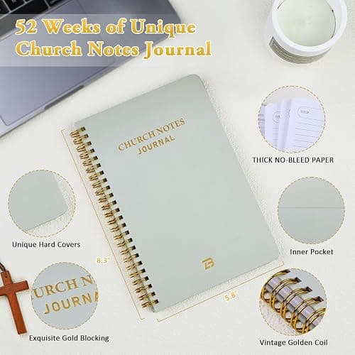 Church Notes Journal & Sermon Notes Notebook - Guided Christian Notebook for Key Points, Scripture Verses & Reflection | Spiritual Gift for Men & Women Bible Study Supplies, Green thumbnail 3