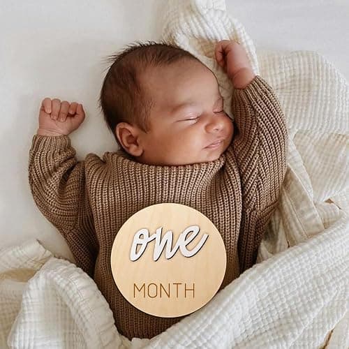 eoscasely Baby Monthly Milestone Markers Disc, Wooden 3D Milestone Cards for Photos, Baby Announcement Sign, 1-12 Months, wooden baby milestone sign (White) thumbnail 3