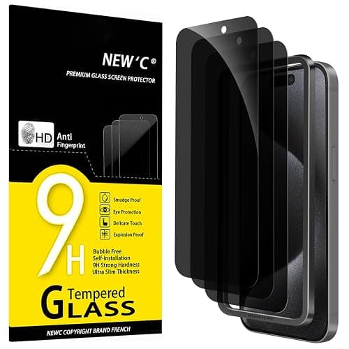 NEW'C 3 Pack Privacy for iPhone 15 Pro Screen Protector (6.1 inches), Anti-Spy Tempered Glass Film,Case Friendly Ultra Resistant,Balanced 28-Degree Privacy Angle - Easy installation tool included - Image 1