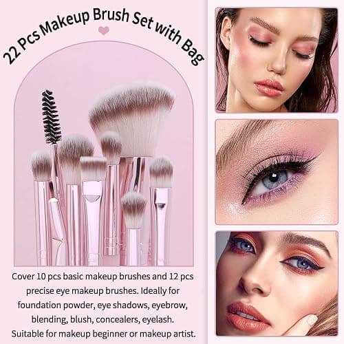 22 Pcs Makeup Brushes Set, MAGEFY Professional Makeup Brushes Wooden Handle Cosmetics Brushes Foundation Concealer Powder Face Eye Make up Brushes Kit(Pinkgold) thumbnail 6