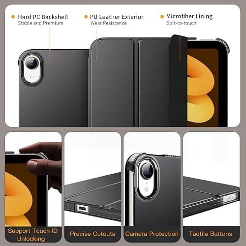 MoKo for iPad mini 7 (A17 Pro) Generation Case 2024, iPad mini 6 Case 2021, 8.3-inch Slim Lightweight Protective Hard Back PC Shell Stand Cover Support Touch ID, Auto Wake/Sleep, Black thumbnail 4