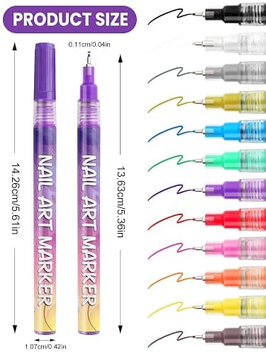 12 Color Nail Art Markers Kalolary Nail Art Pens Quick Dry Nail Polish Pen | 0.5mm Acrylic Paint Pen Nail Point Graffiti Dotting Pen Drawing Painting Liner Brush for DIY Nail Art Manicure Tools thumbnail 2