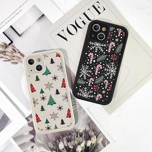 Yomjew 2 Pack Christmas Phone Case for iPhone 14 6.1", Cute Cover with Red Xmas Tree Candy Snowflake Pattern Full Camera Lens Shockproof Soft Silicone Cover for Girl Women thumbnail 7