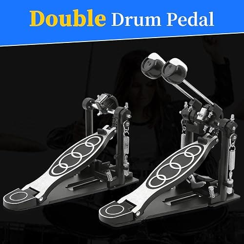 Double Bass drum Pedal,Double Bass Pedal with Adjustable Beater Head,Double Chain Drive Foot Kick Pedal with Drum Key for Drum Set and Electronic Drums - Double drum pedal thumbnail 2