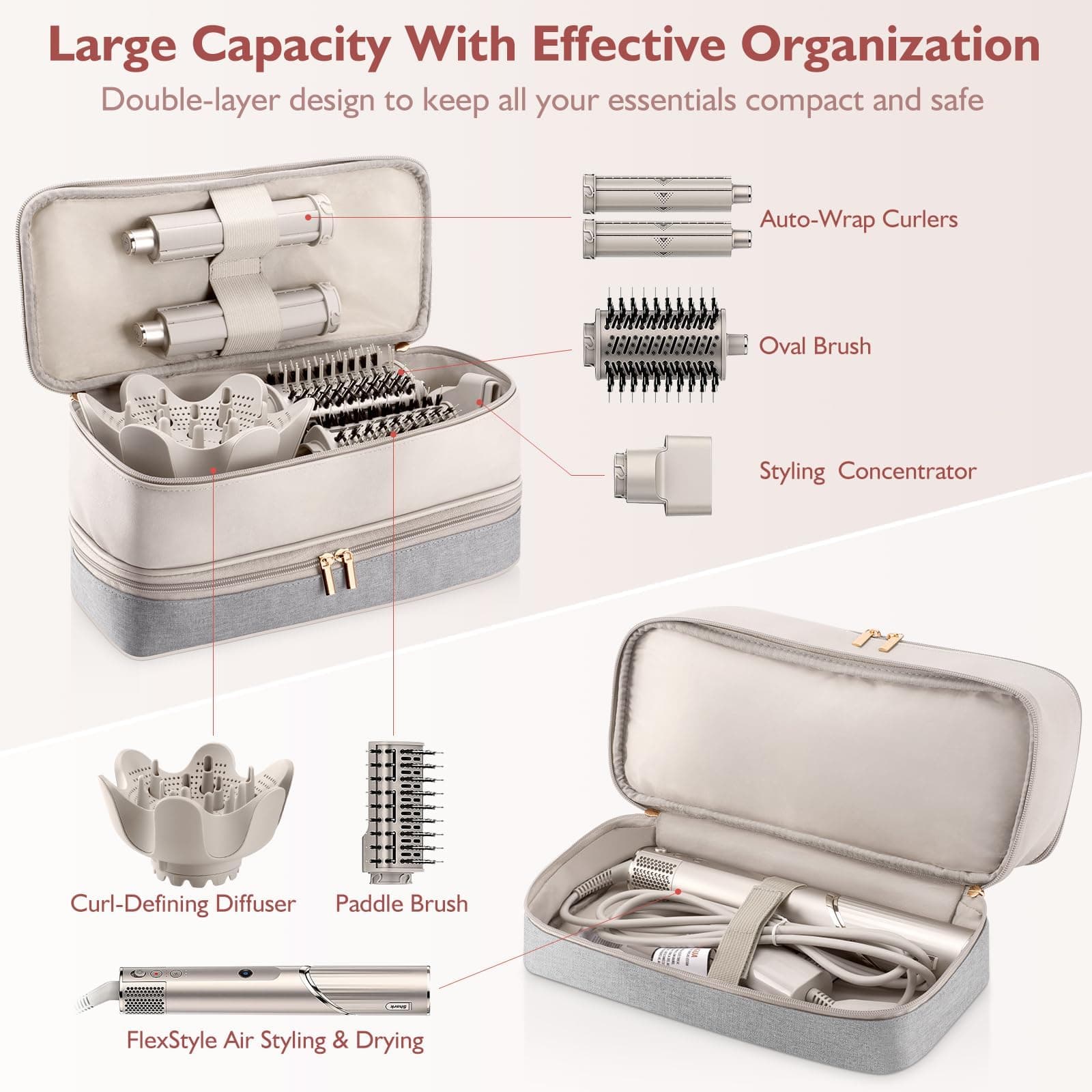 Travel Carrying Case for Hair Dryer Shark Flexstyle Dyson Airwrap Brush Double-Layer Hair Accessories Tools Storage Bag for Revlon Hairdryer Styler Organizer thumbnail 2