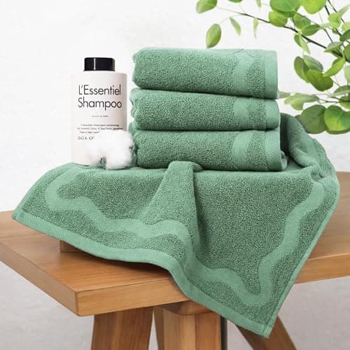 MONDAY MOOSE Scalloped Decorative Hand Towels, 2-Pack Soft Cotton with Wavy Embossed Design for Bathroom, Kitchen or Spa (16x28 inch, Sage) thumbnail 3