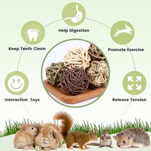 VESPRO Bunny Chew Grass Balls, (8 Pcs) Rolling Chew Toys for Small Animals, Natural Chew Grass Toys and Bunny Treats for Rabbits, Guinea Pigs, Chinchillas, Hamsters, Mice Teeth Grinding thumbnail 4